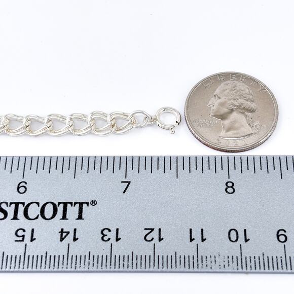 Vintage Sterling Silver 925 Double Chain Charm Bracelet 7.5" - Picture 4 of 5